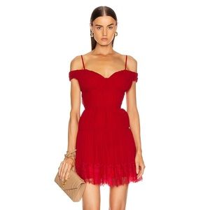 NWT Self-Portrait Red Off-Shoulder Chiffon Dress